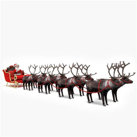 3d Santa S Sleigh Reindeer Model