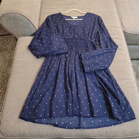 Entro Dresses Entro Navy Blue White Polka Dot Casual Lined Boho