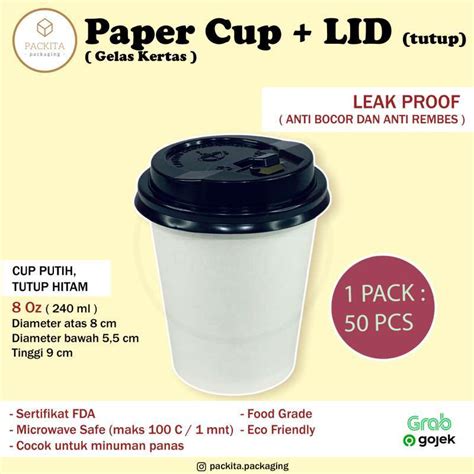 Promo Paper Hot Cup Gelas Kertas Tahan Panas Polos Oz Ml Lid Tutup Pcs Diskon
