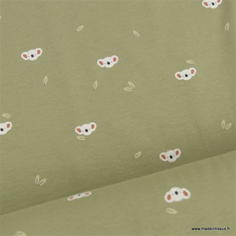 Tissu Jersey Motif Koalas Fond Tilleul Oeko Tex Standard