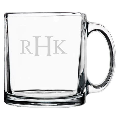 Personalized Glass Coffee Mug Custom Engraved Traditional Monogram