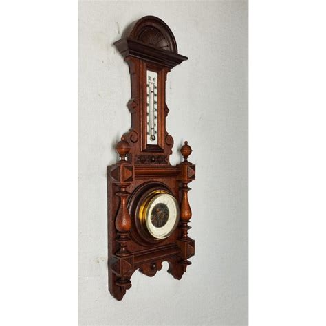 19th Century Antique Weather Station Barometer Thermometer Carved Wood Chairish