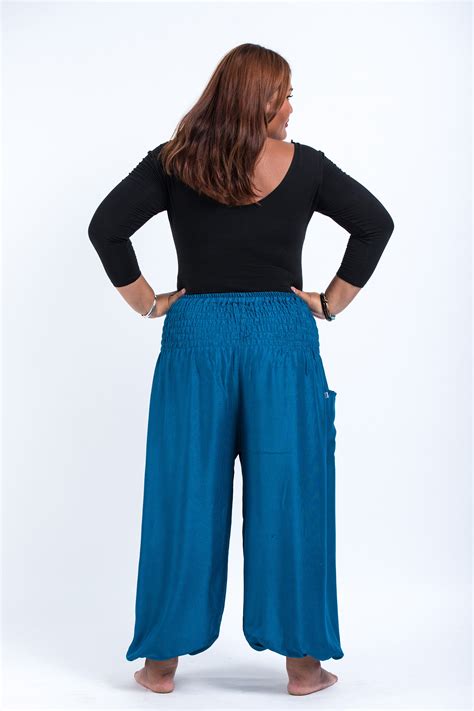 Plus Size Solid Color Womens Harem Pants In Aqua Blue