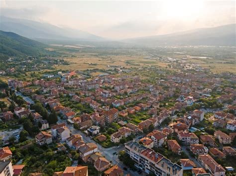 Premium Photo | Aerial sunset view of town of Petrich Bulgaria