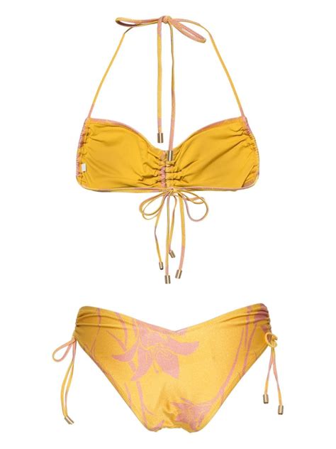 Zimmermann Acadian Ruched Side Bikini Set In Yellow Modesens