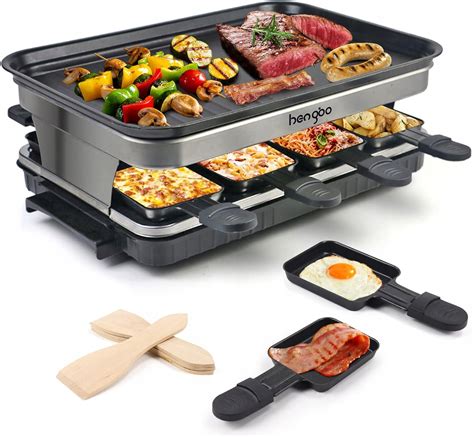 Grill Elektryczny Raclette 8 osób 1500 W Hengbo HB 105 czarny srebrny