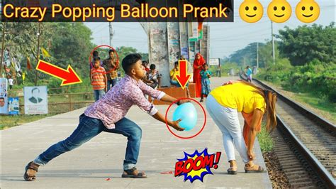 Crazy Popping Balloon Prank On Cute Girl Popping Balloons With Public