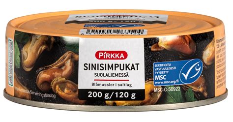 Pirkka Sinisimpukat Suolaliemessä 200g120g Msc K Ruoka Verkkokauppa