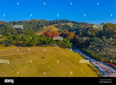 Aerial View Of Tomb Of King Muryeong In Gongju Republic Of Korea Stock