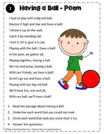 Reading Comprehension About Having A Ball Worksheets