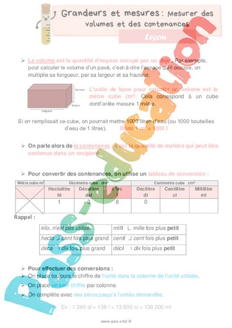 Mesurer Des Volumes Et Des Contenances Le On De Grandeurs Et Mesures