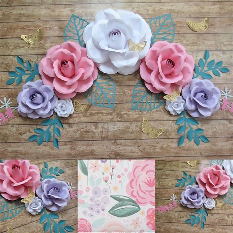 7 Piece Paper Flower Set Color Customizable Nursery Etsy