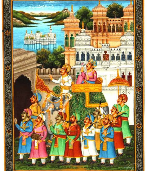 7craft Handmade Indian Miniature Painting Kings Procession And Udaipur