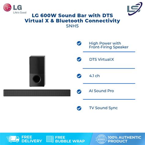 LG 600W Sound Bar With DTS Virtual X Bluetooth Connectivity SNH5 AI