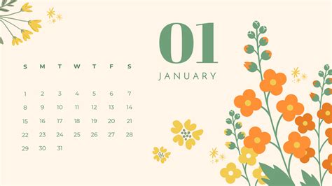 Illustrations of Cute Colorful Flowers Online Calendar Template ...