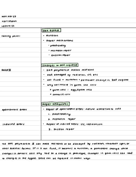 BI 108 Notes 23 Mon Mar 27 Hartmann Lecture 23 IREPAIR Talking Points