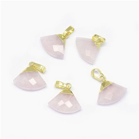 Pendentif Quartz Rose En Pierre Naturelle Forme Ventail B Li Re Laiton