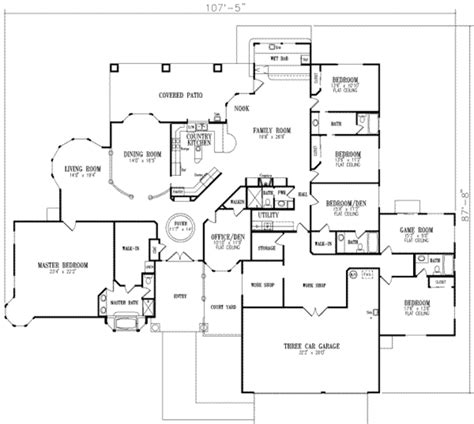 Ranch Style House Plan - 5 Beds 4.5 Baths 3553 Sq/Ft Plan #1-852 ...