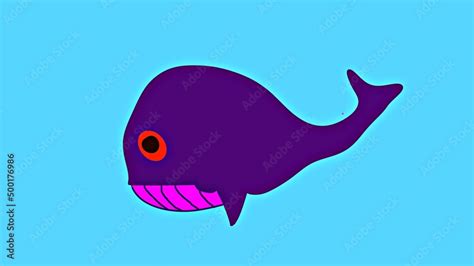 purple cartoon whale blue background cute illustration Stock ...