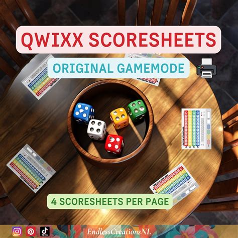 Printable Qwixx OG Dice Game Scoresheet Bundle Qwixx Score Sheets