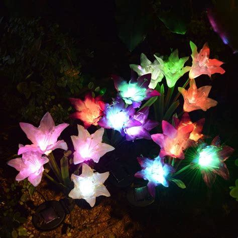 Led Light Up Garden Flowers Solar Powered Garden Flower Lights