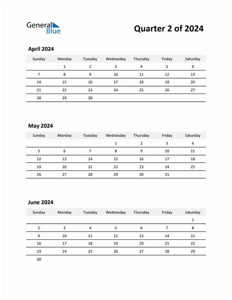 Q2 Quarterly Calendar 2024 In Pdf Word Excel