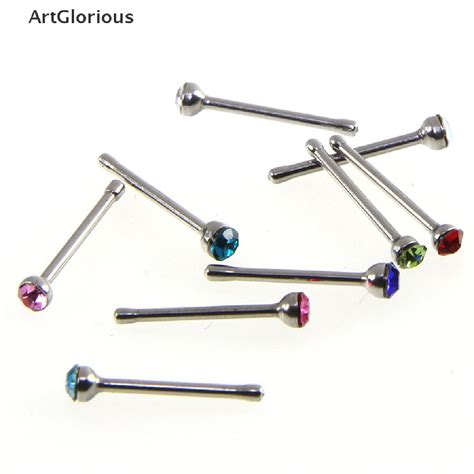 Art X Crystal Rhinestone Nose Ring Bone Stud Stainless Steel Body