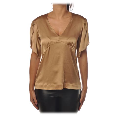 Pinko Blusa Williamson In Seta Lucida Oro Camicia Made In Italy