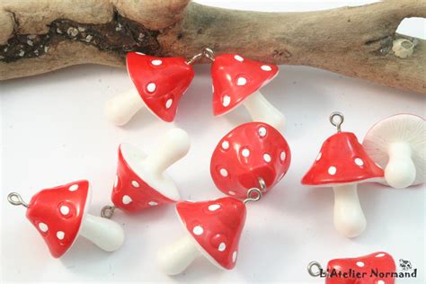 Large Charm Red Mushroom With White Polka Dots 3d Resin 34mm Etsy