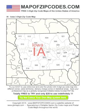 Iowa 3 Digit Zip Code Map - Fill Online, Printable, Fillable, Blank ...