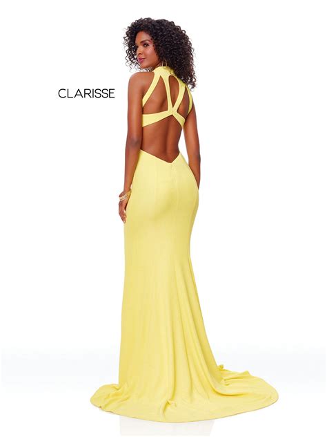 3736 Canary Yellow Long Prom Dress With A Halter Top And Strap Detailed Back Prom Dresses