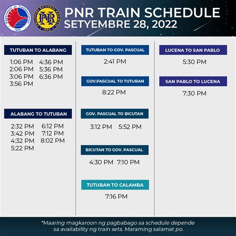 Pnr Govph On Twitter Announcement Pnr Train Schedule Ngayong Hapon