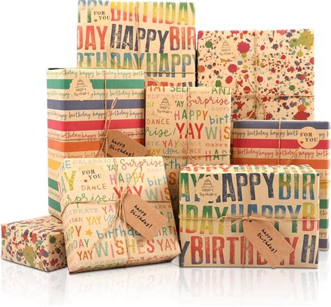 MAMUNU Geschenkpapier Geburtstag 8 Stück Kraft geschenkpapier Bunt