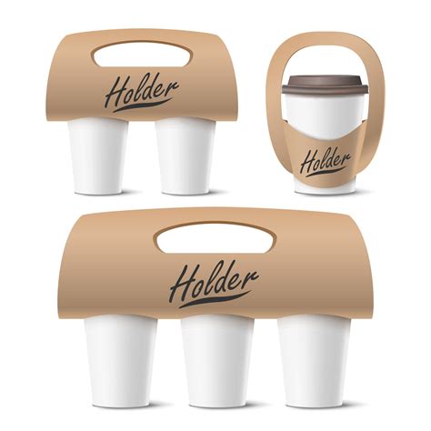 Coffee Cups Holder Set Vector Realistic Mockup Empty Packaging For