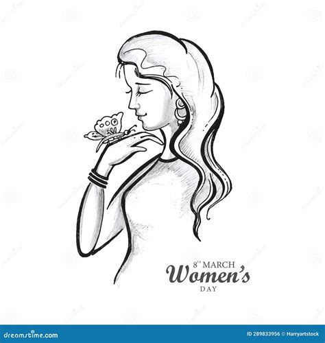 Hand Draw International Womens Day Sketch Card Design Stock Vector