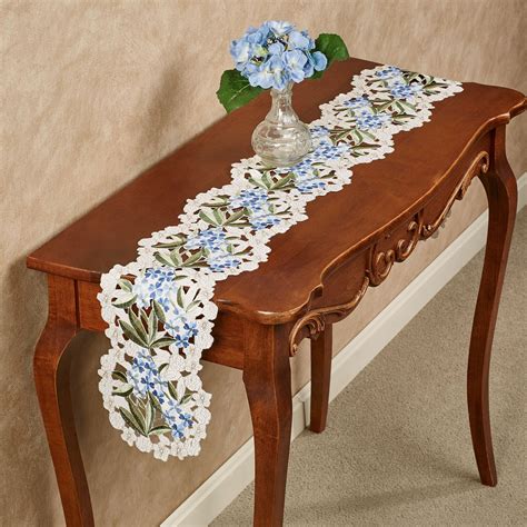 Blue Hydrangea Long Floral Table Runner