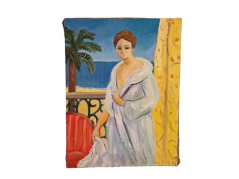 Impressionist Nude Woman In Robe French Painting Mid Century Oil On