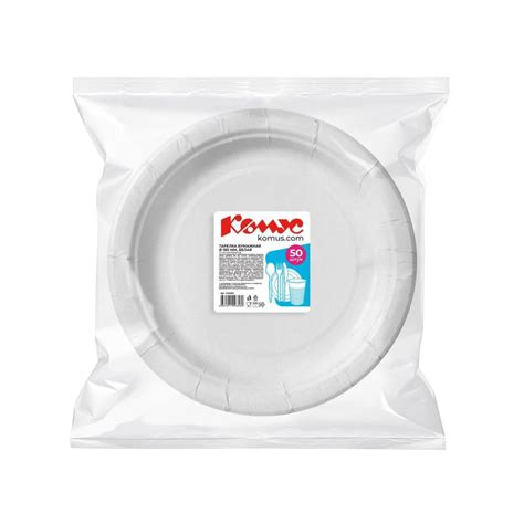 Тарелка одноразовая бумажная 180 мм белая 50 штук в упаковке Комус ...