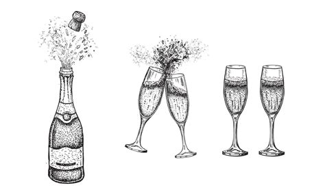 Copas De Champán Botella De Champagne Ilustración Vectorial De Dibujo A Mano 13023004 Vector