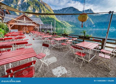 Beautiful Sunrise Over a Lake in Hallstatt Restaurant, Alps, Austria ...