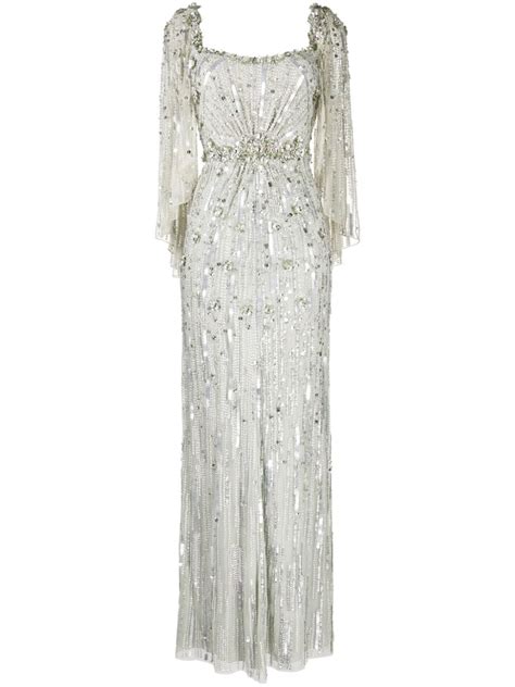 Jenny Packham Brightstar Sequin Embellished Tulle Gown Green FARFETCH