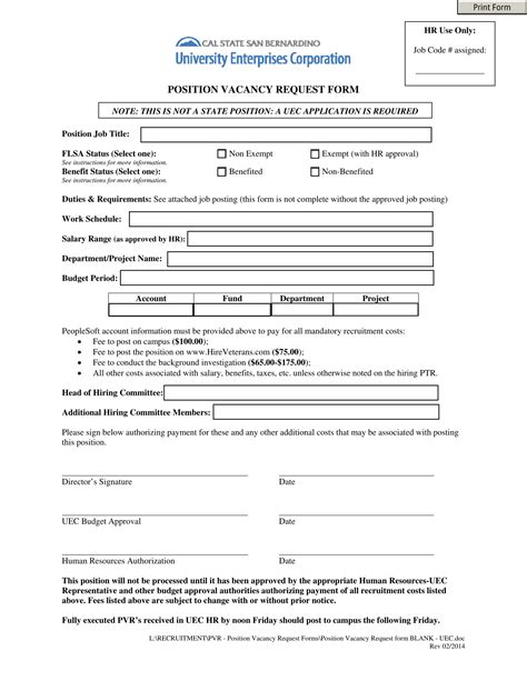 Free Position Request Forms In Pdf Ms Word