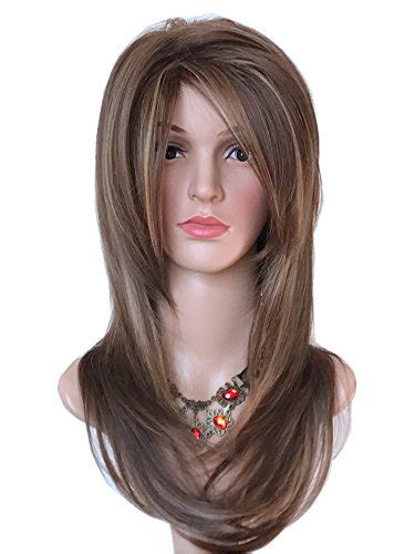 Long Layered Light Brown With Blonde Wig Balayage Color Wig With Brown