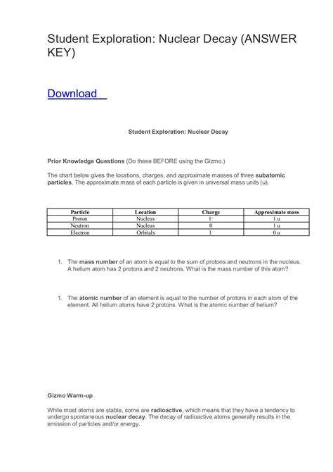 Nuclear Decay Worksheet Answer Key Worksheet For Education