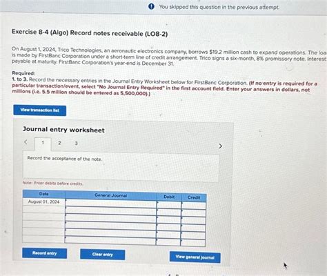 Solved Exercise 8 4 Algo Record Notes Receivable LO8 2 Chegg