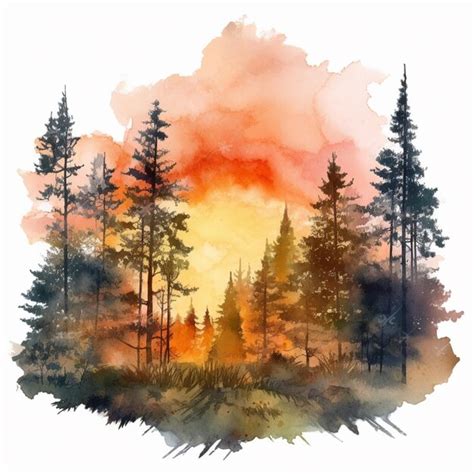 Premium Photo | Painting of a sunset in the woods with trees and a sky generative ai