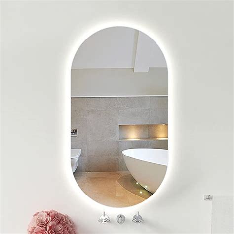 Espelho Lapidado Oval Iluminado Led Frio X Cm Woodglass