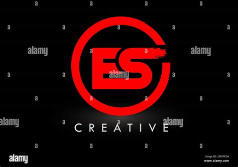 Es Brush Letter Logo Design With Red Circle Creative Brushed Letters Icon Logo Stock Vector