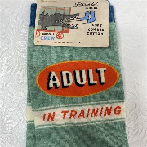 Blue Q Mens Sz 5 10 Crew Socks Adult In Training Green Orange Combed