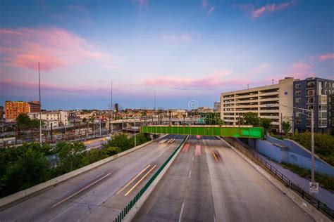 The Jones Falls Expressway At Sunset Seen From The Howard Street